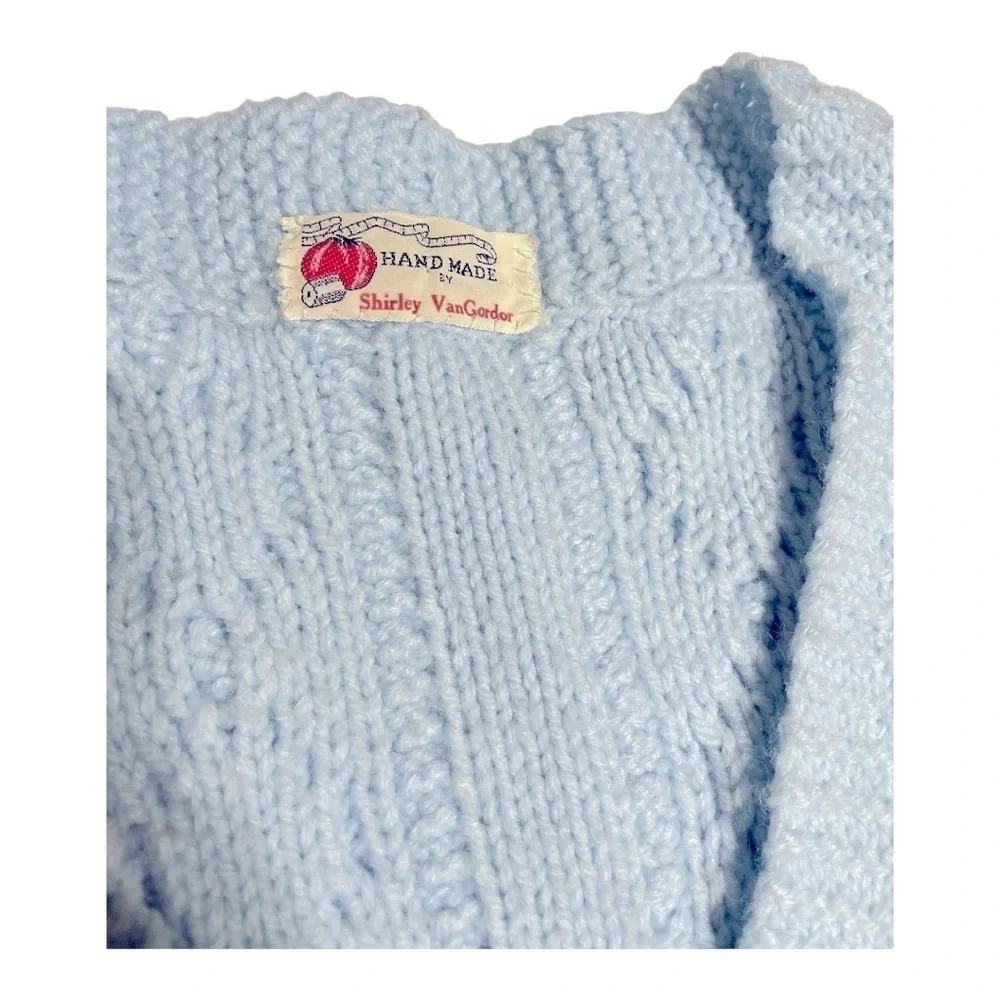 Baby Blue Chunky Hand Knit Vest 1970s Size Small